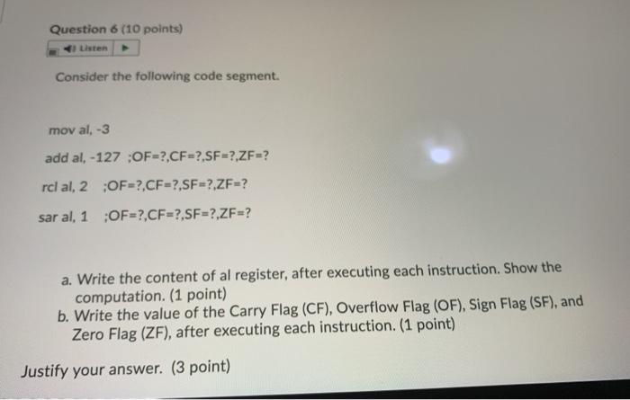 Solved Question 6 (10 points) Listen Consider the following | Chegg.com