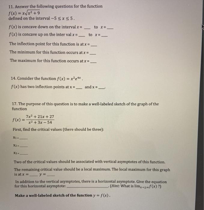 Solved 11. Answer the following questions for the function | Chegg.com