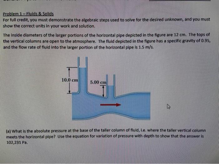 Solved Problem 1 Fluids & Solids For full credit, you must | Chegg.com