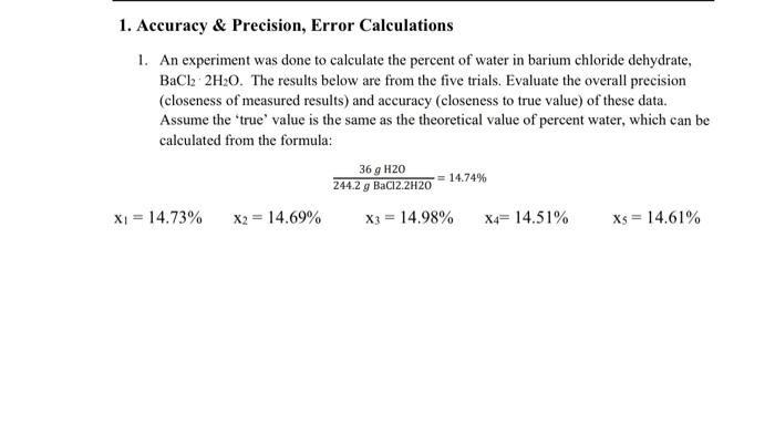 Solved 1. Accuracy \& Precision, Error Calculations 1. An | Chegg.com