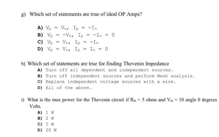 Solved G Which Set Of Statements Are True Of Ideal Op Am Chegg Com