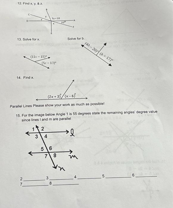 Solved 12. Find x,y,&z. 13. Solve for x. Solve for b. 14. | Chegg.com