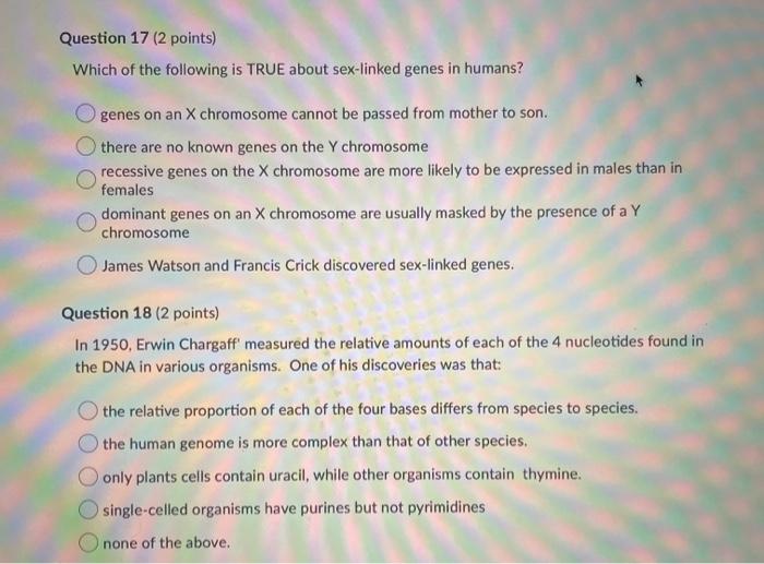 Solved Question 17 (2 points) Which of the following is TRUE | Chegg.com