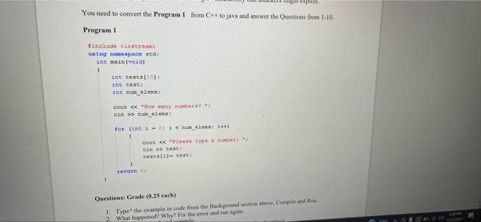 Solved LEO You need to convert the Program from C++ to java | Chegg.com