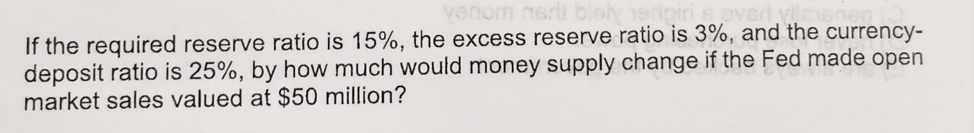 Solved If the required reserve ratio is 15%, the excess | Chegg.com