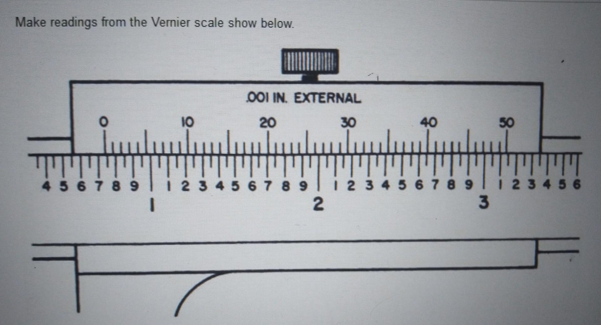 Solved Make readings from the Vernier scale show below. 001 | Chegg.com