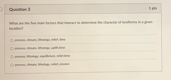Solved Question 3 1 pts What are the five main factors that | Chegg.com