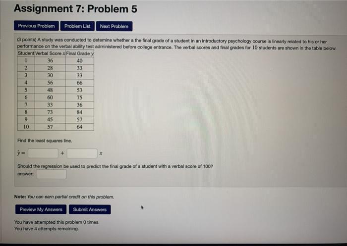Solved Assignment 7: Problem 5 Previous Problem Problem List | Chegg.com