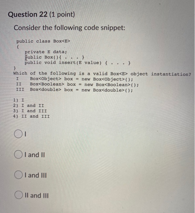 Solved Question 22 (1 point) Consider the following code | Chegg.com