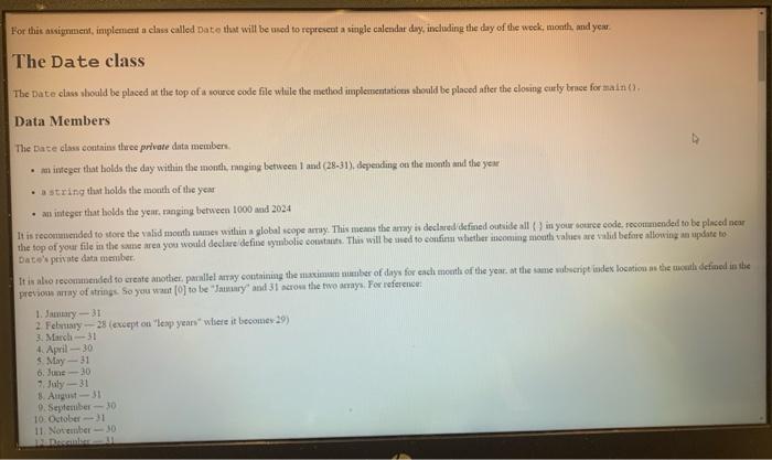 Solved For this awignment, impleneat a clas called Date that | Chegg.com