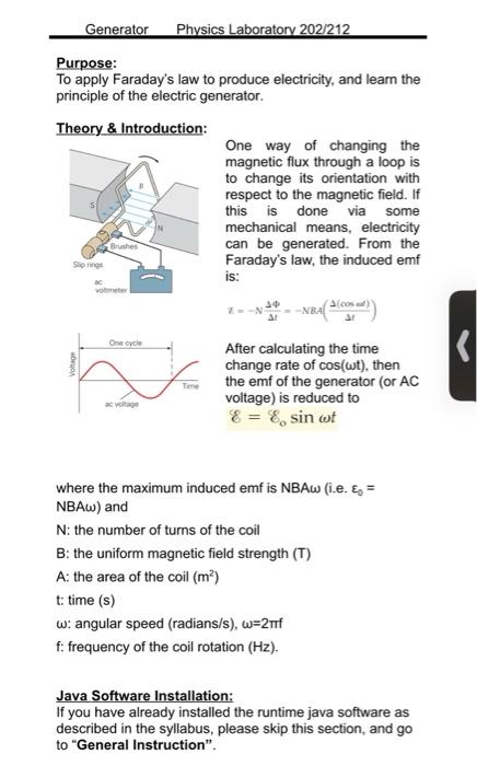 Solved Generator Physics Laboratory 202/212 Purpose: To | Chegg.com