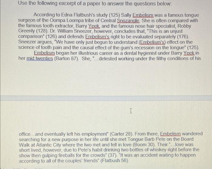Use the following excerpt of a paper to answer the | Chegg.com