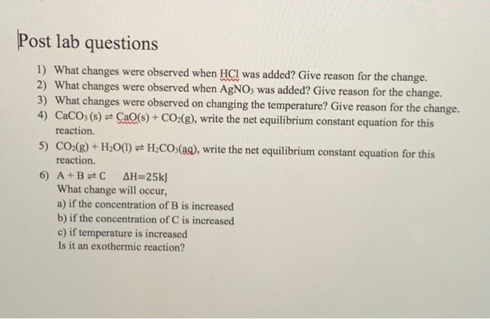 Solved chemistry 2 Lab, need all post-lab questions | Chegg.com