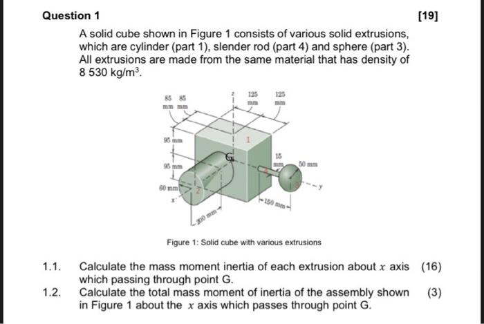 Solved [19] Question 1 A solid cube shown in Figure 1 | Chegg.com