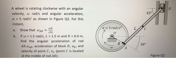 Solved 45° a = 5 rad/s L a. A wheel is rotating clockwise | Chegg.com