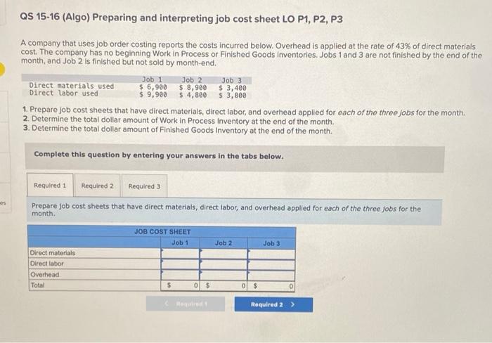 Solved A company that uses job order costing reports the | Chegg.com