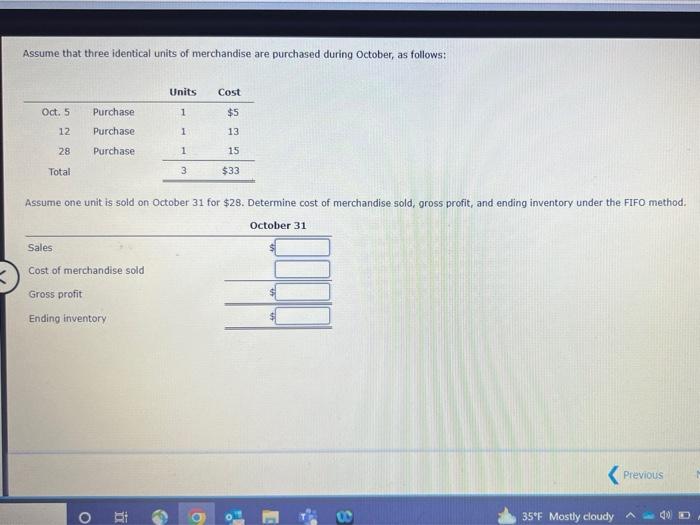 Solved Assume that three identical units of merchandise are | Chegg.com