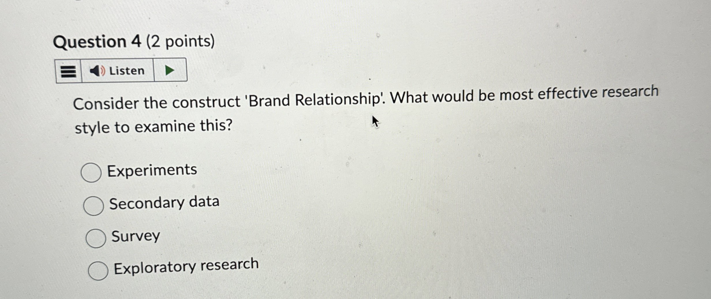 Solved Question 4 (2 ﻿points)Consider the construct 'Brand | Chegg.com
