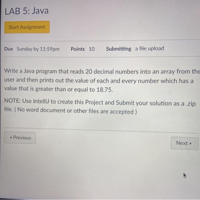 Solved LAB 5: Java Start Assignment Due Sunday by 11:59pm | Chegg.com