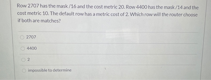 Solved Row 2707 has the mask 16 and the cost metric 20. Row