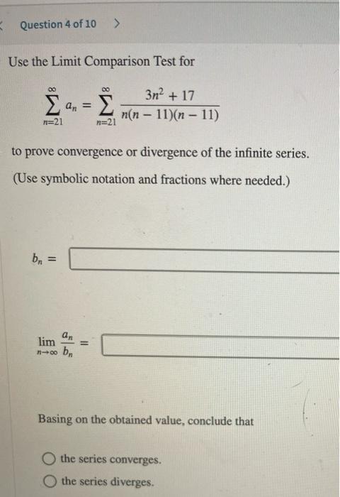 Solved Use the Limit Comparison Test for | Chegg.com