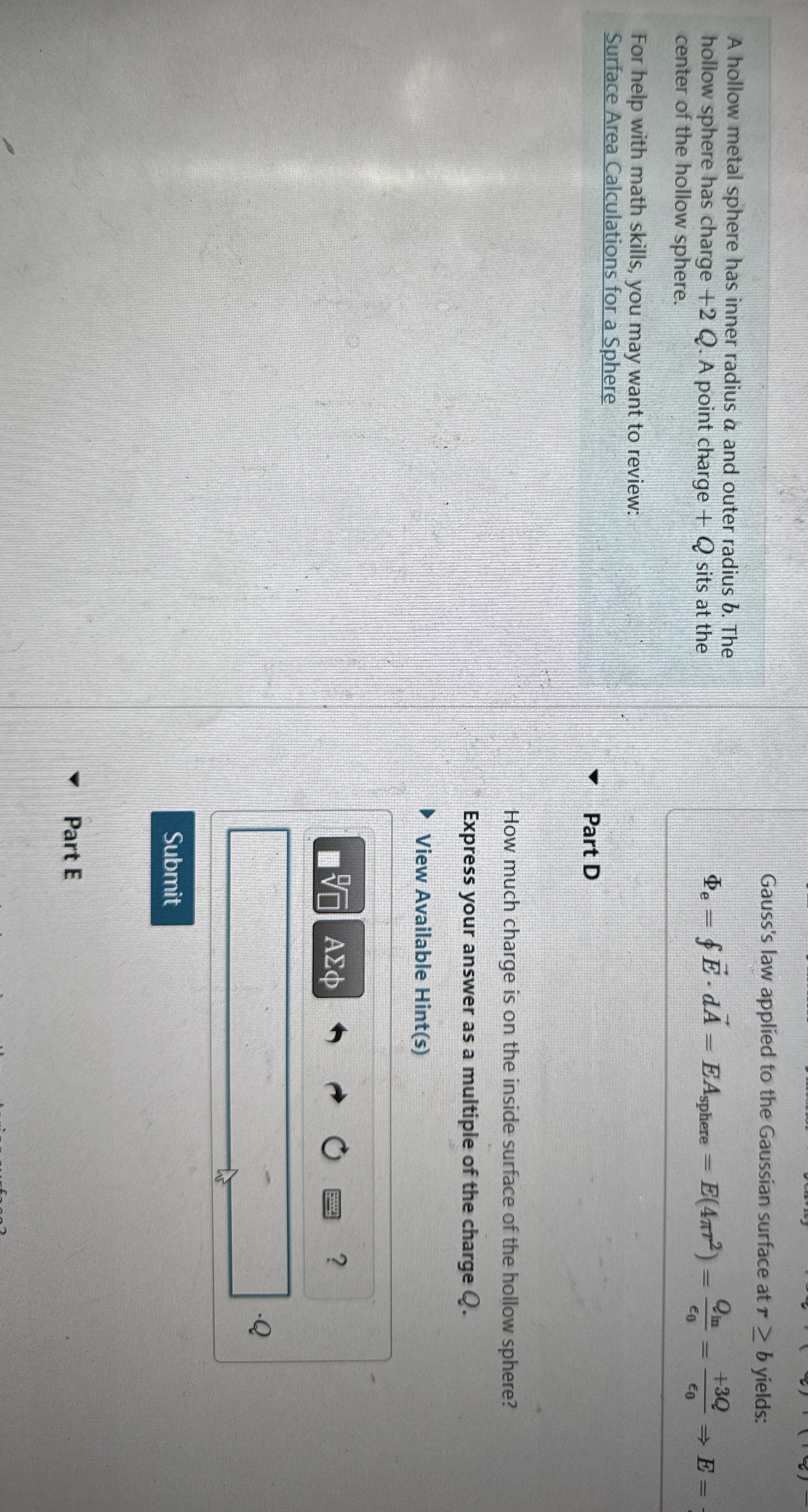 Solved A hollow metal sphere has inner radius a and outer