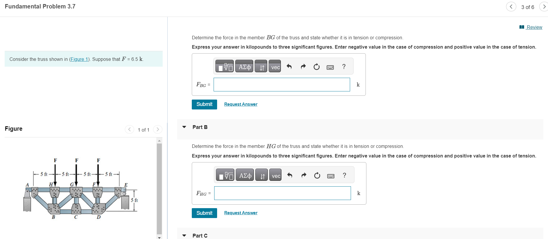 Solved Fundamental Problem 3.7Determine the force in the | Chegg.com