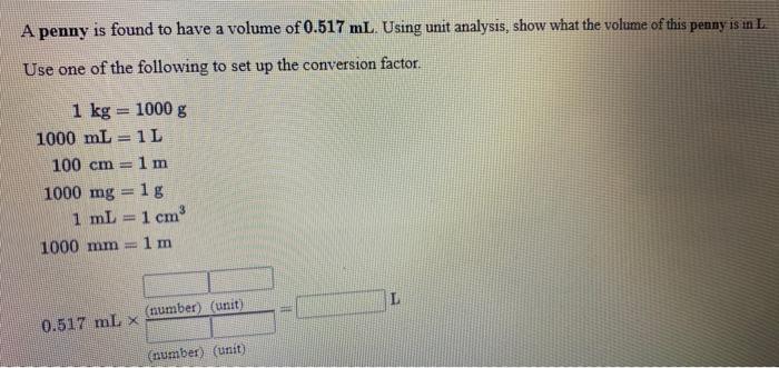 Solved A Penny Is Found To Have A Volume Of 0 517 Ml Using Chegg Com