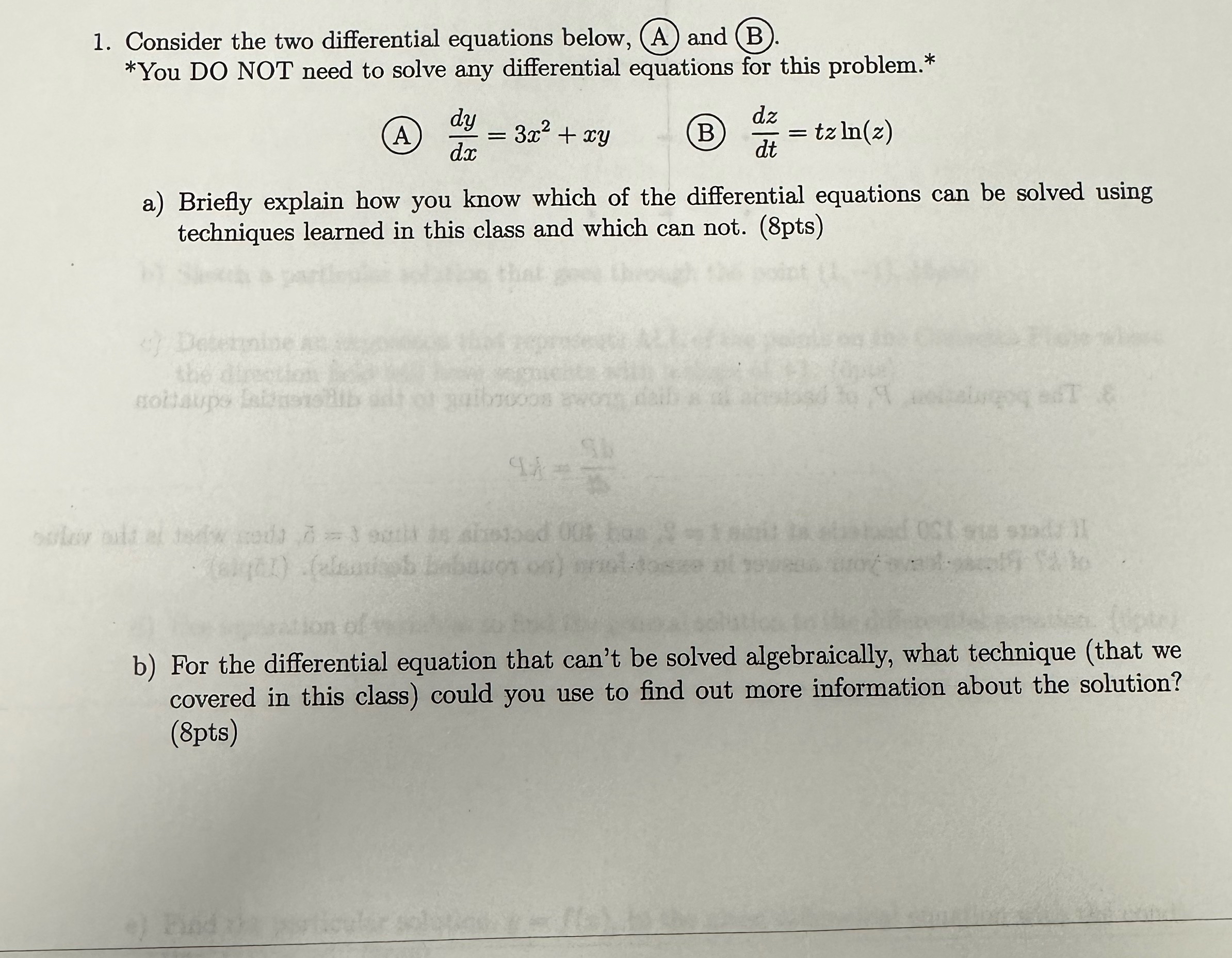 Solved Consider the two differential equations below, (A) | Chegg.com