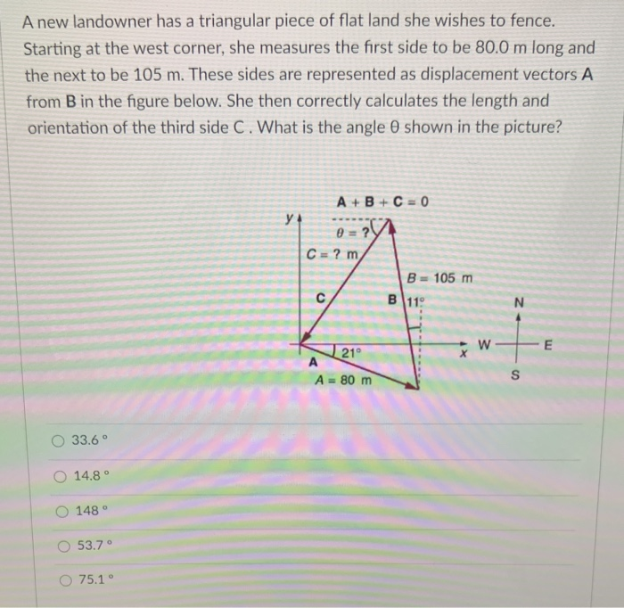 Solved A New Landowner Has A Triangular Piece Of Flat Land | Chegg.com