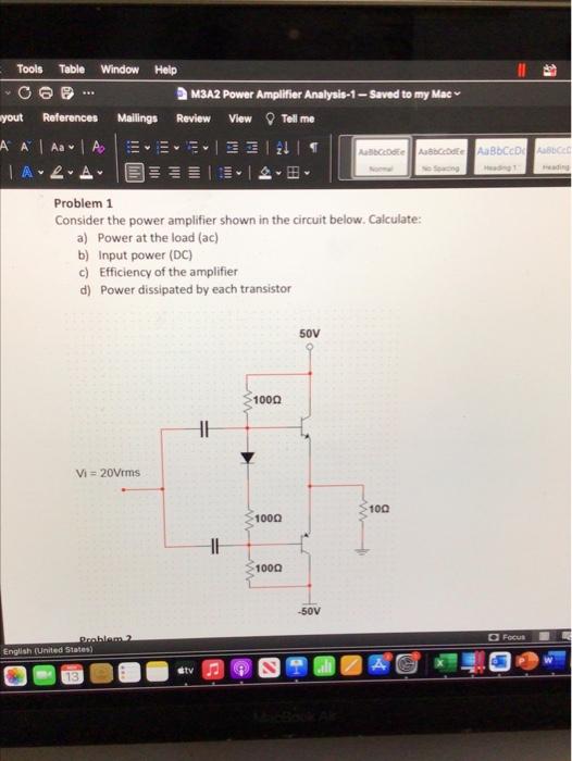 Solved Consider the power amplifier shown in the circuit | Chegg.com