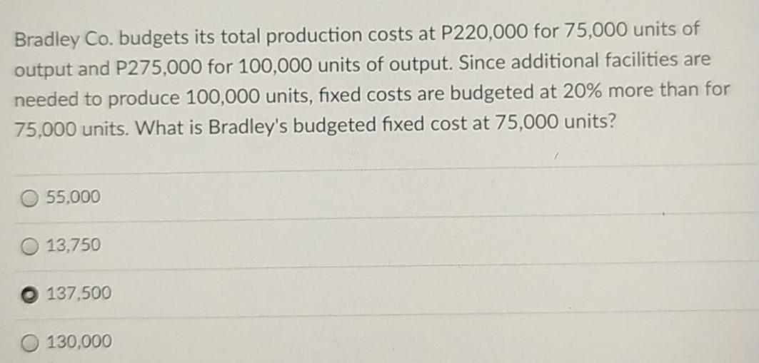 Solved Bradley Co. budgets its total production costs at