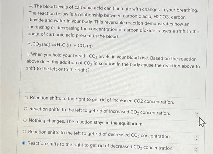 Solved 4. The blood levels of carbonic acid can fluctuate | Chegg.com