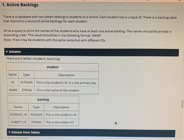 Solved 1. Active Backlogs There Is A Database With Two Ta...
