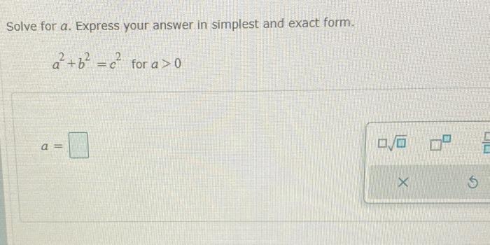 Solved Solve for a. Express your answer in simplest and | Chegg.com
