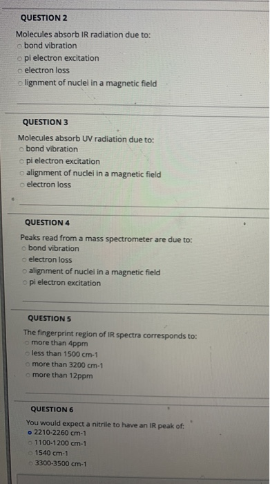 Solved Question 2 Molecules Absorb Ir Radiation Due To O Chegg Com