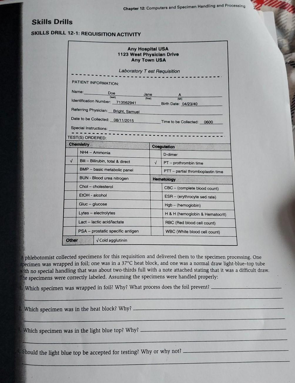 Solved Chapter 12 Computers and Specimen Handling and