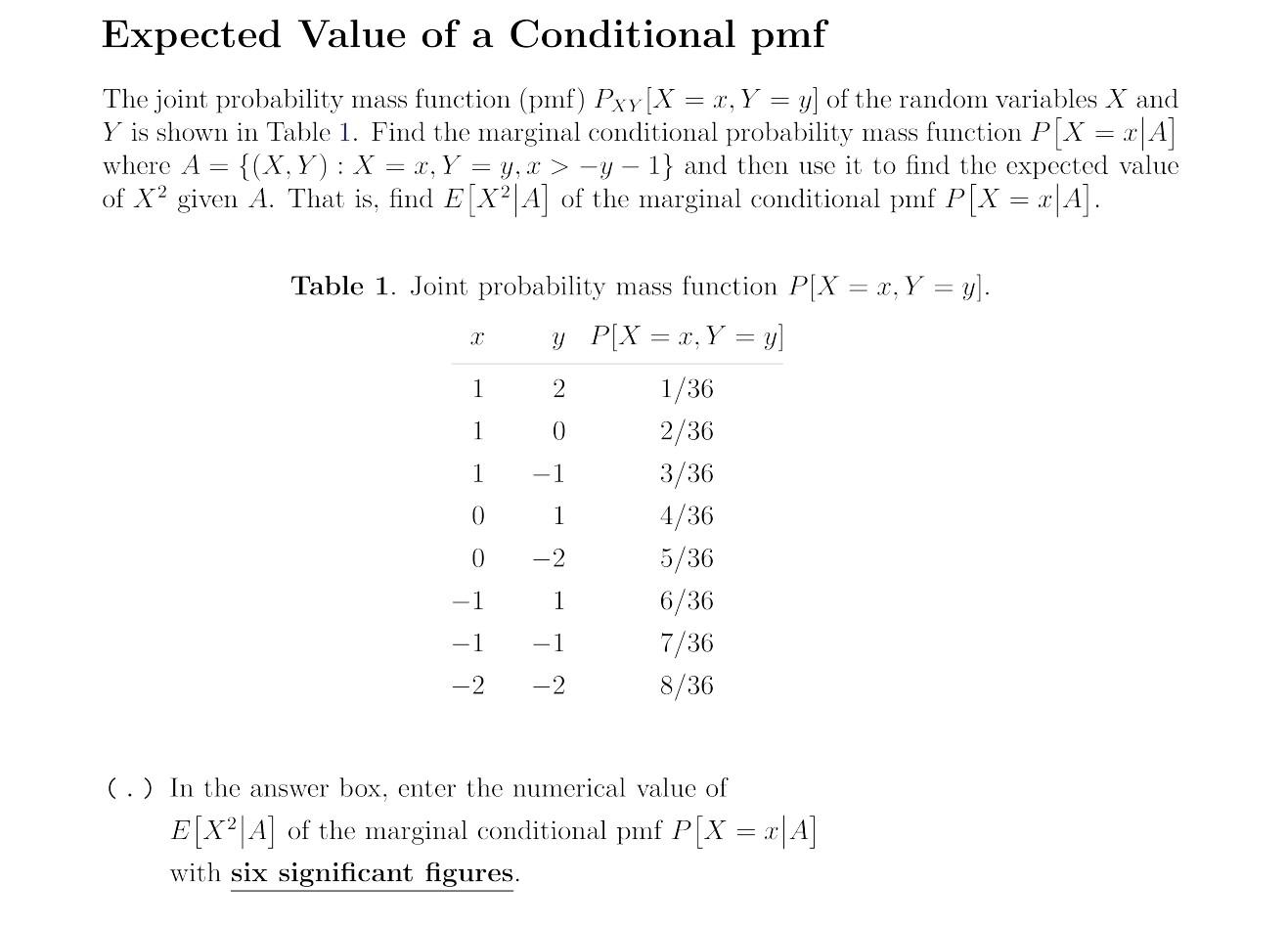Solved Expected Value of a Conditional pmf The joint | Chegg.com
