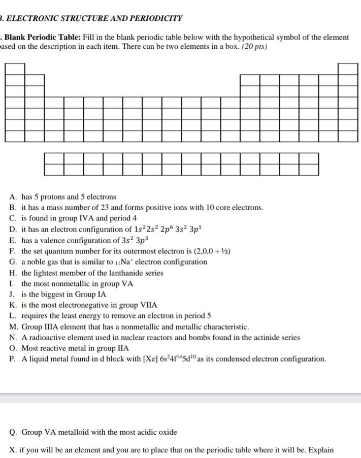 Solved 3. ELECTRONIC STRUCTURE AND PERIODICITY Blank | Chegg.com