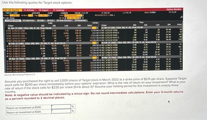 Solved Use the following quotes for Target stock options: | Chegg.com