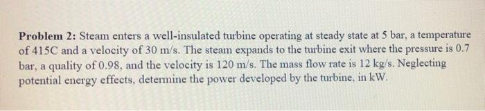 Solved Problem 2: Steam Enters A Well-insulated Turbine | Chegg.com