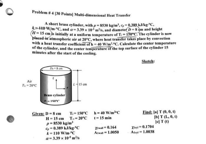 Solved Problem # 4 [30 Points) Multi-dimensional Heat | Chegg.com