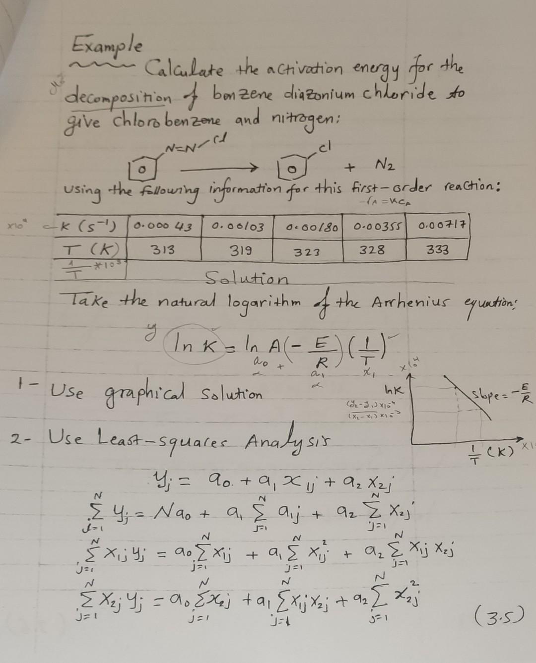 Solved Example Calculate The Activation Energy For The | Chegg.com