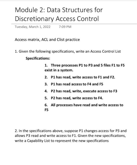 Solved Module 2: Data Structures for Discretionary Access | Chegg.com