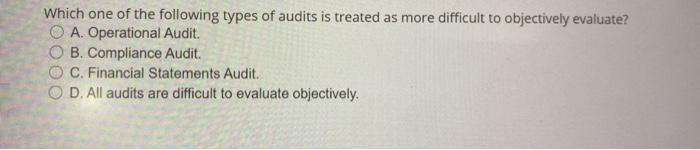 Solved Which one of the following types of audits is treated | Chegg.com