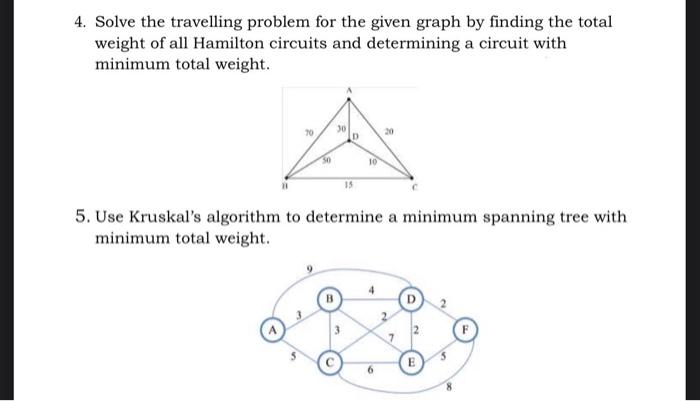 Solved 4. Solve the travelling problem for the given graph | Chegg.com