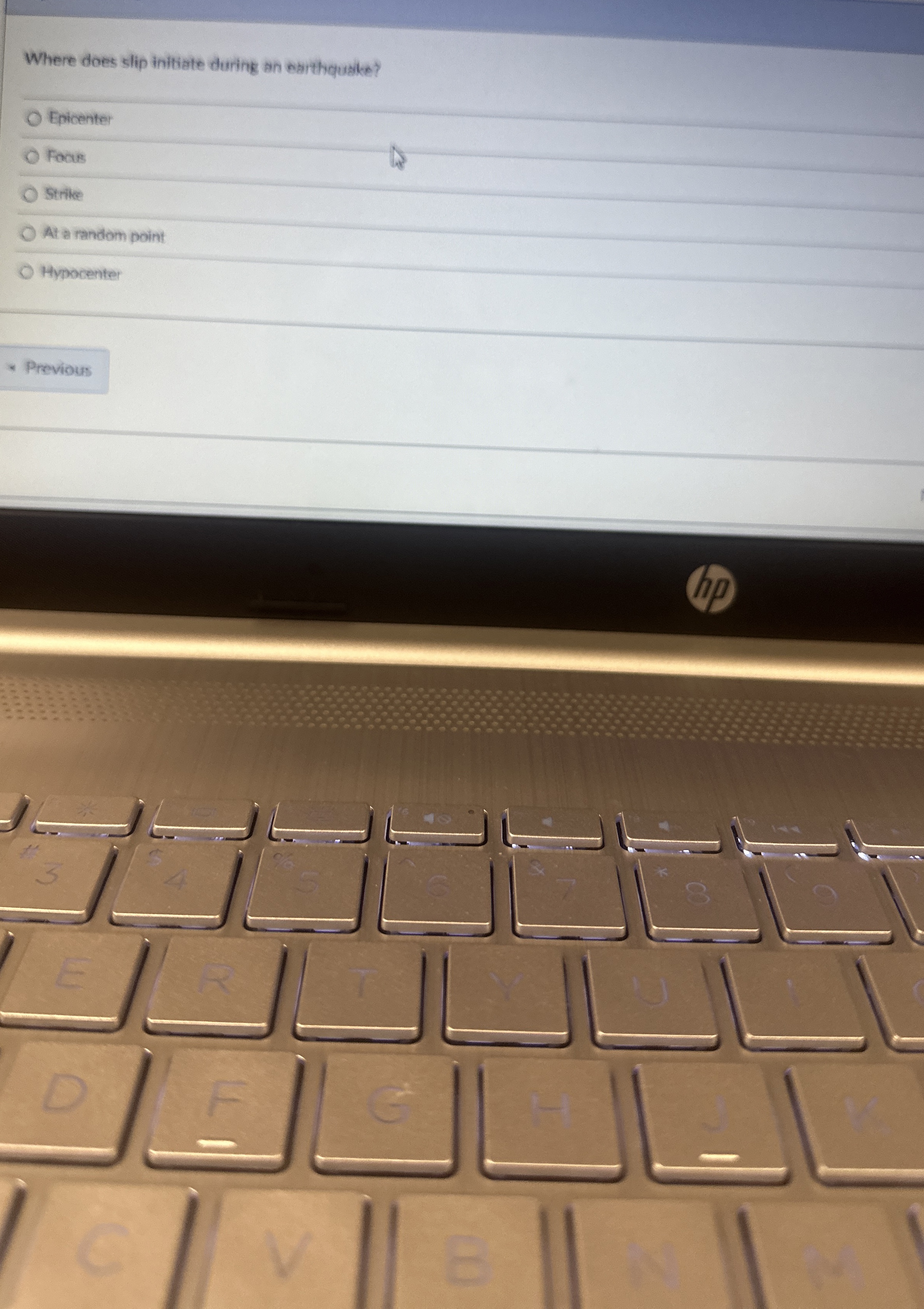 [Solved] Where does slip initiate during an earthquashe? E