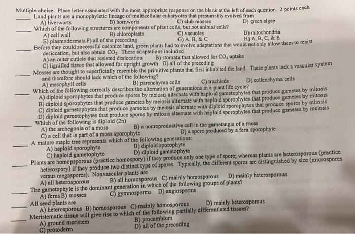 Solved Multiple choice. Place letter associated with the | Chegg.com