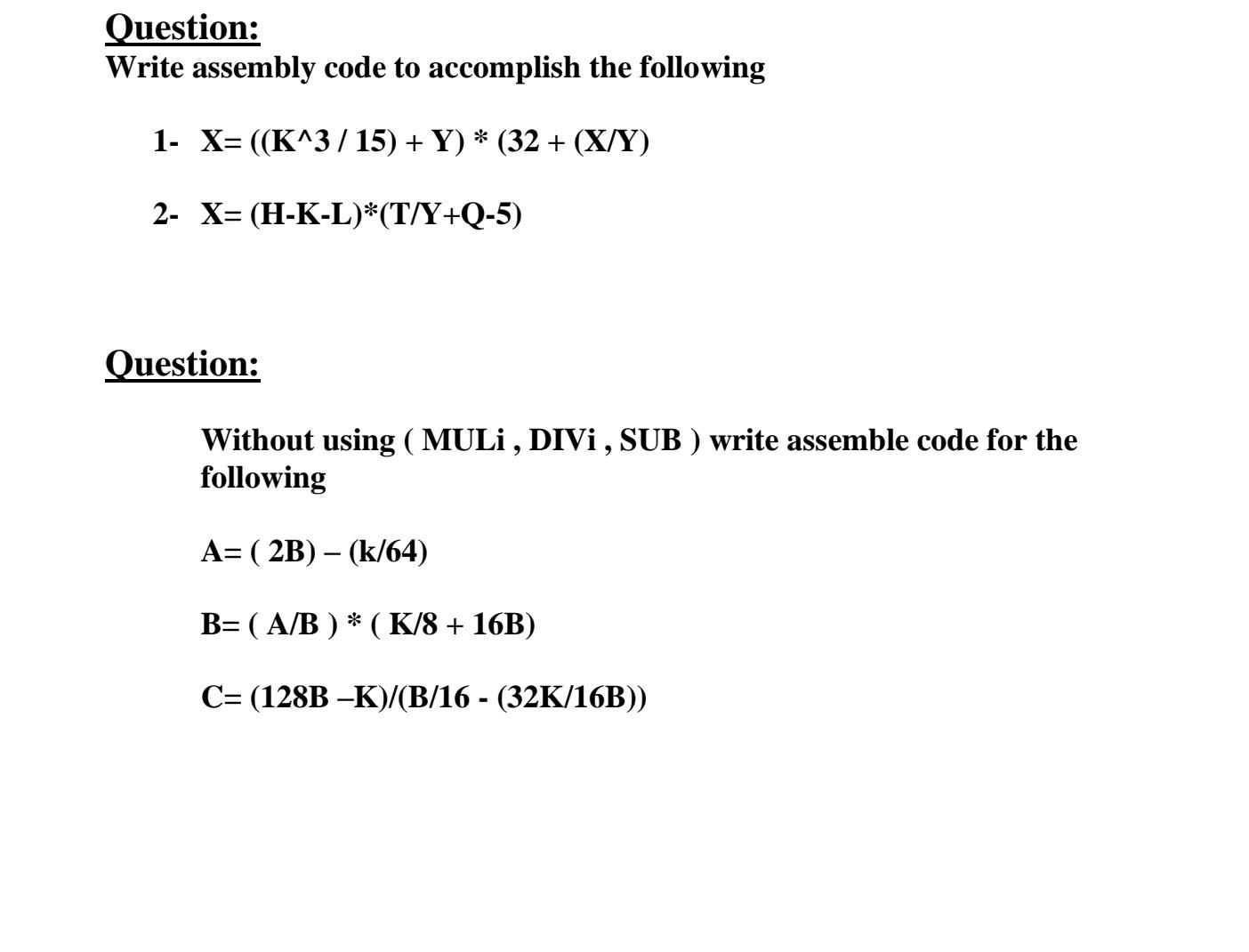Solved Question: Write assembly code to accomplish the | Chegg.com