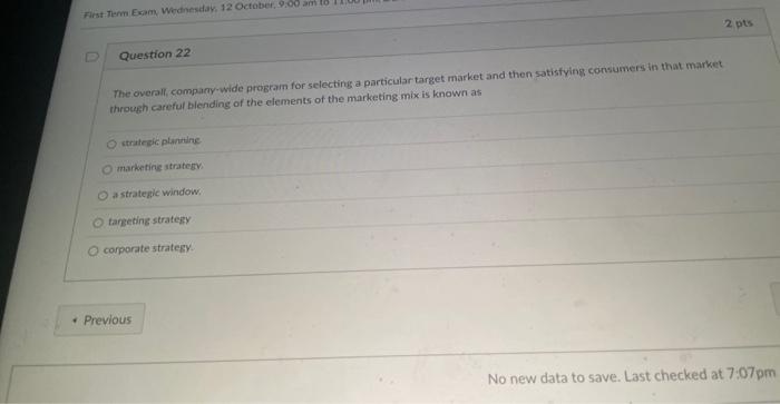 strategic marketing management exam questions